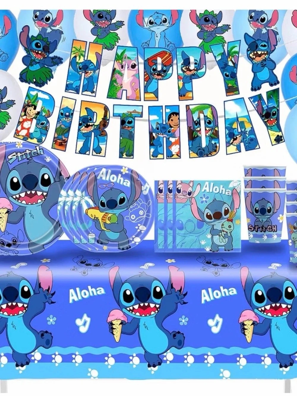 Stitch Aloha Birthday Party Tableware Set - Blue